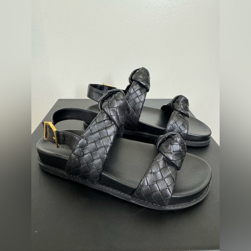 NWT SCHUTZ Black Braided Sandals Size 5.5 gold accents with box & receipt - Picture 4 of 8